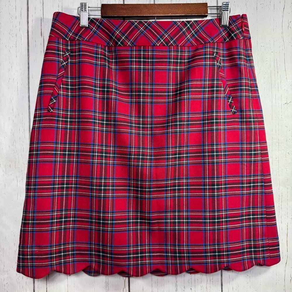 Talbots Red Plaid Wool Blend Skirt Womens Size 10 Scalloped Hem Preppy Academia